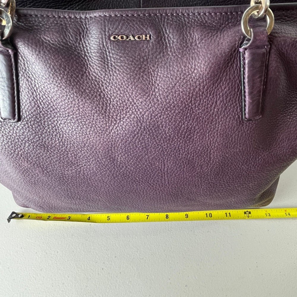 Coach Madison Phoebe Tote Pebbled Leather Plum Shoulder Bag Slouchy Zip Top - Picture 9 of 15